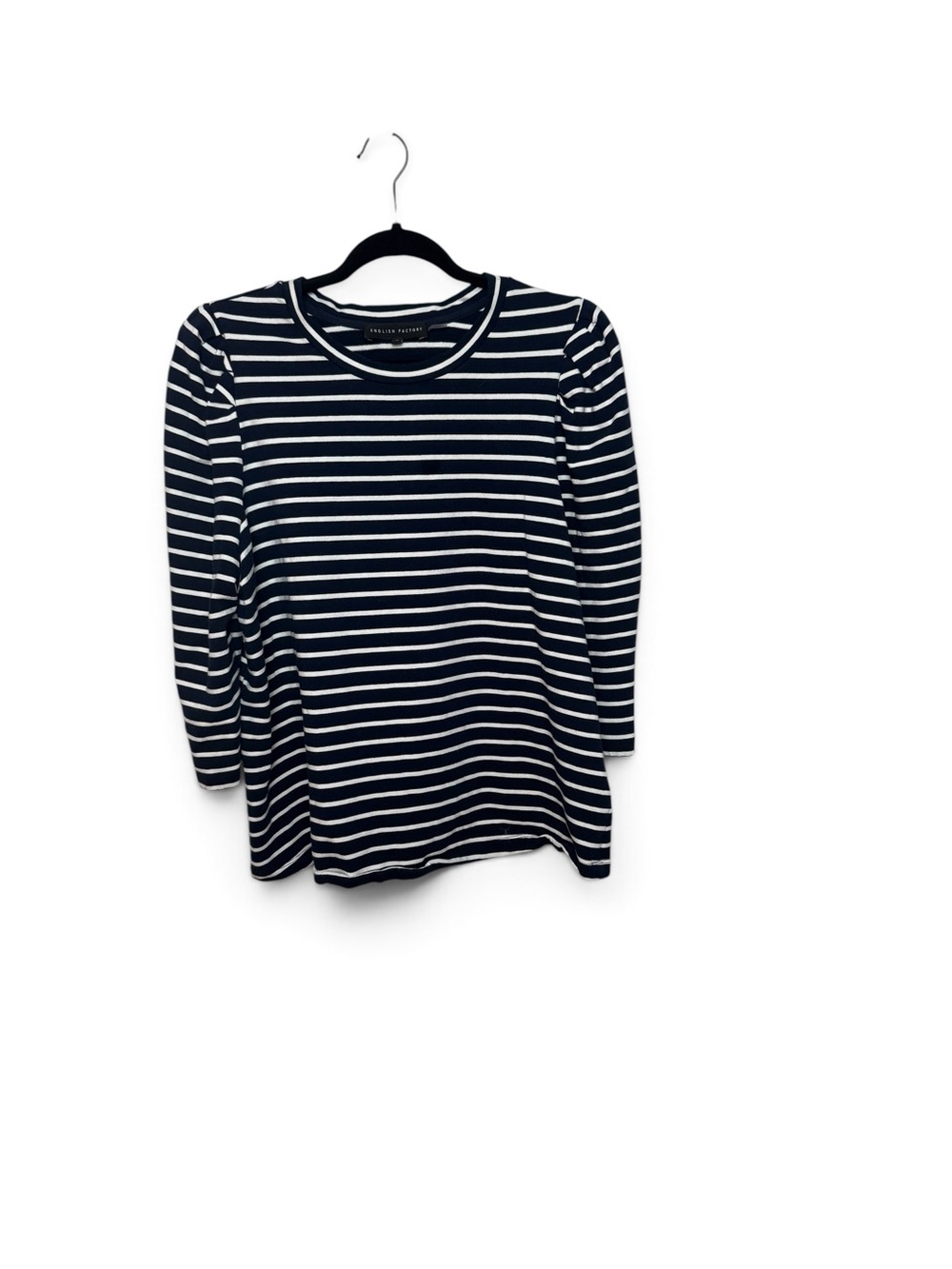 English Factory 1X Navy White Striped Puff-Shoulder Top